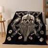 Viking Crow Raven Norse Mythology Skull Rune Flannel Blanket Soft Warm Blanket for Bedroom Room Office Travel Camping Picnic