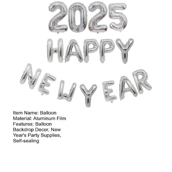 2025 Happy New Year Balloons Set Self-Sealing Aluminum Foil Balloons Happy New