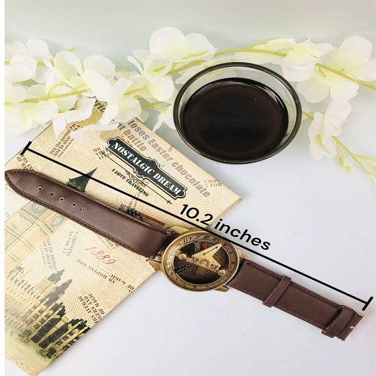 Brass Marine Sundial Leather Strap Stamped Wrist Compass for Navigation Wristwatch