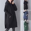 Women Fall Winter Hoodie with Big Pocket Drawstring Slit Hem Solid Color Loose Knee