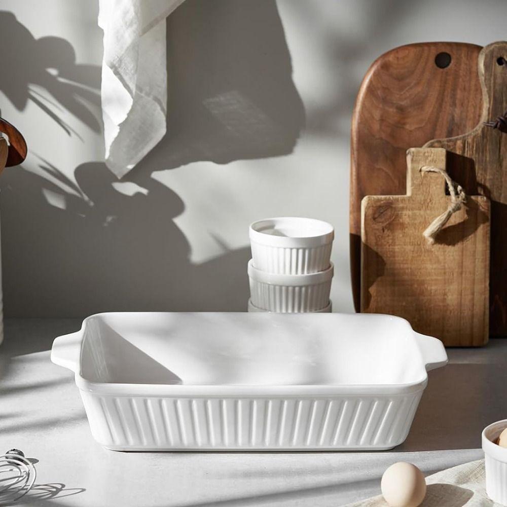 Stripe Pattern Ceramic Baking Tray Deepened Lasagna Pan Multipurpose Baking Dish  Oven