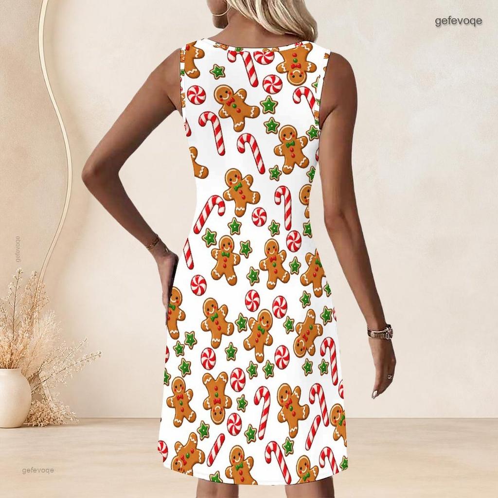 Women Plus Size Sleeveless A Line Dress Round Neck Keyhole Ring Halloween Ghost Pumpkin Printed Casual Dress