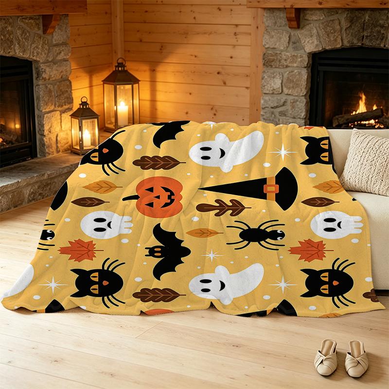 Halloween Christmas Themed Flannel Fleece Blanket Lightweight, Soft Warm Cozy Throw for Home, Window Seat, Indoor Couch Decor & Relaxing Use