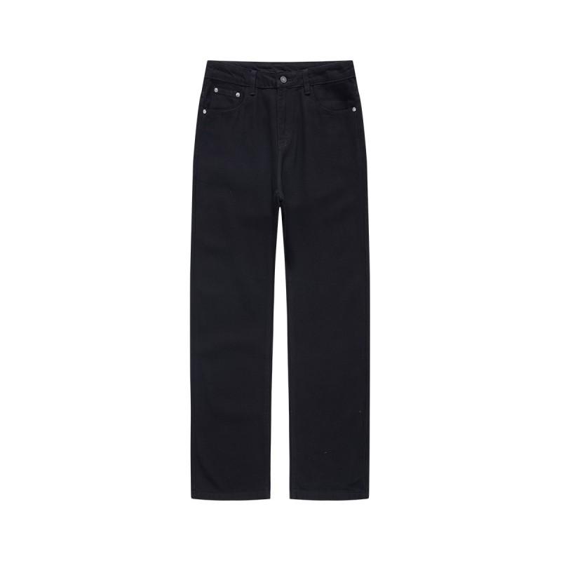 Basic Black Denim Jeans Men Women Loose Straight Fit Couple Casual Pants