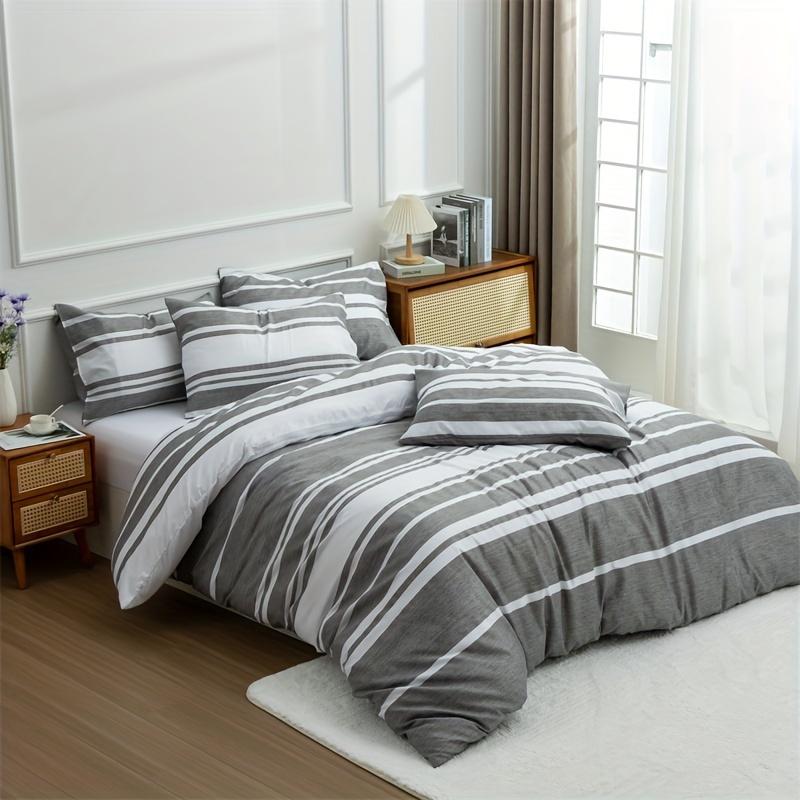 3-piece Duvet Cover Set Printed Stripes Microfiber Duvet Sets Bedding Bohemian Modern Farmhouse Style for Men and Women