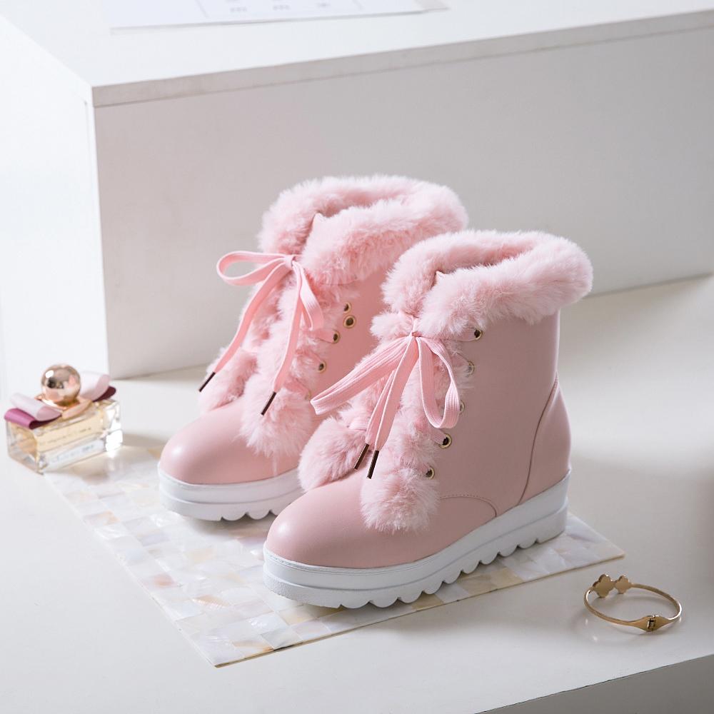 B5/Damen-Kurzstiefel, Winter-lange Plüsch-warme Schneestiefel, übergroße Damenschuhe, erhöhte schräge Absätze, Damenschuhe