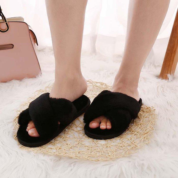 Cotton slippers women's autumn and winter new women's warm fluffy slippers flat bottom indoor home confinement plush one-word drag