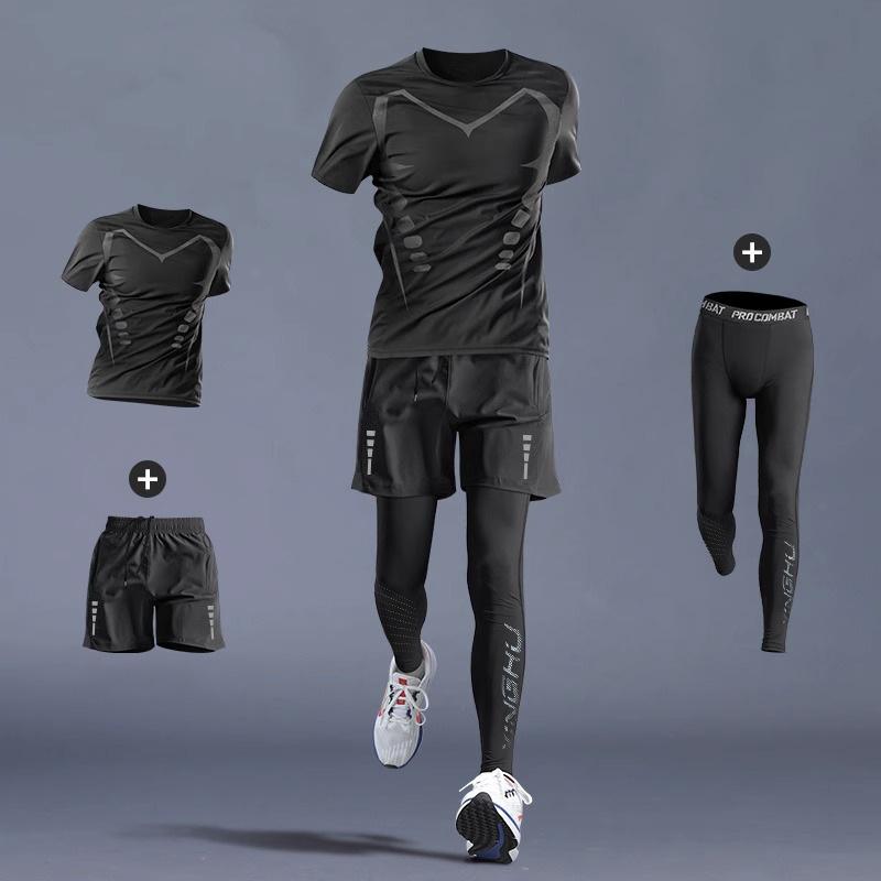 3-5Pcs Men's Ice Fiber Quick-Dry Running Fitness Full Set/Suit Tracksuit for Marathon,Training Cycling,Jogging,Gym,sweatpants