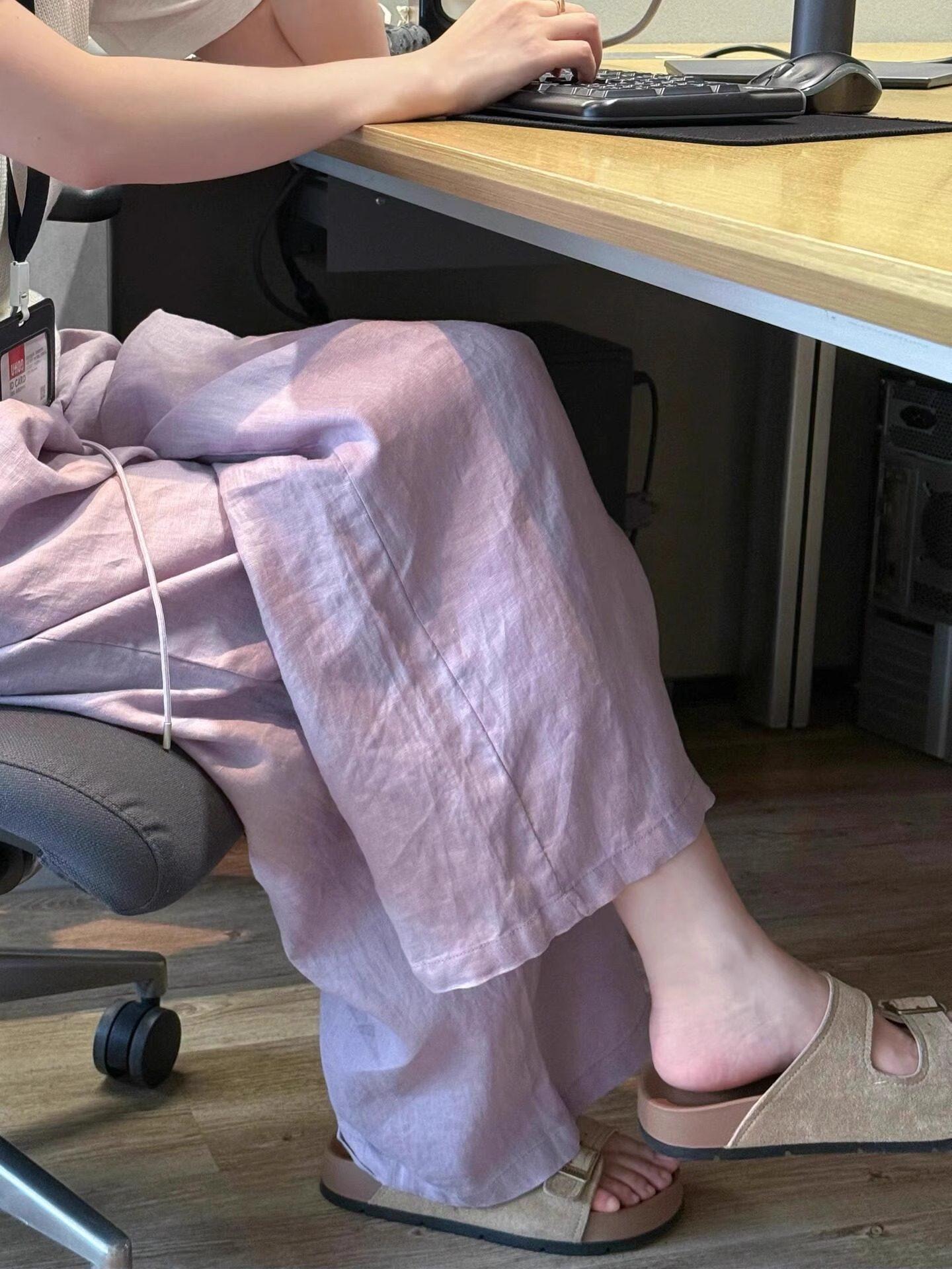 Women s Purple Linen-Feel Wide-Leg Pants - Summer Thin, Loose, Slimming, Ice Silk Cotton Casual Straight-Leg Design XL