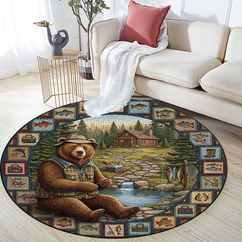 Tappeto Rotondo con Stampa Cartoon, Tappeto per Soggiorno Camera da Letto Divano Sala Giochi Decorazione, Tappetino Antiscivolo