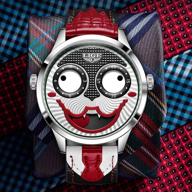 LIGE mens wristwatch Clown Dial Unique Strange Fashion sports military watches men clock Waterproof quartz Watches Gift For Men