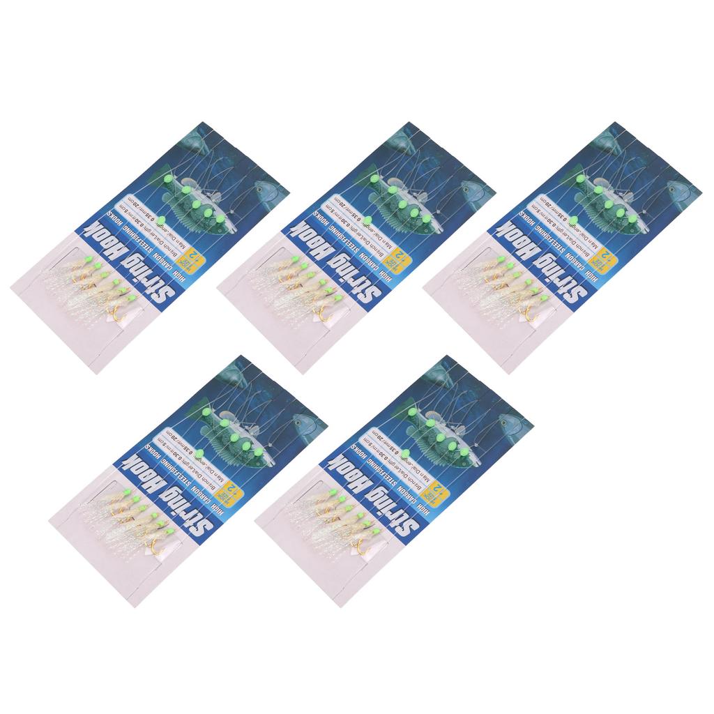 5Set Fishing Rigs Luminous Fishing Lure Bait Rigs Carbon Steel Lure String Hooks with 6 Hooks Size