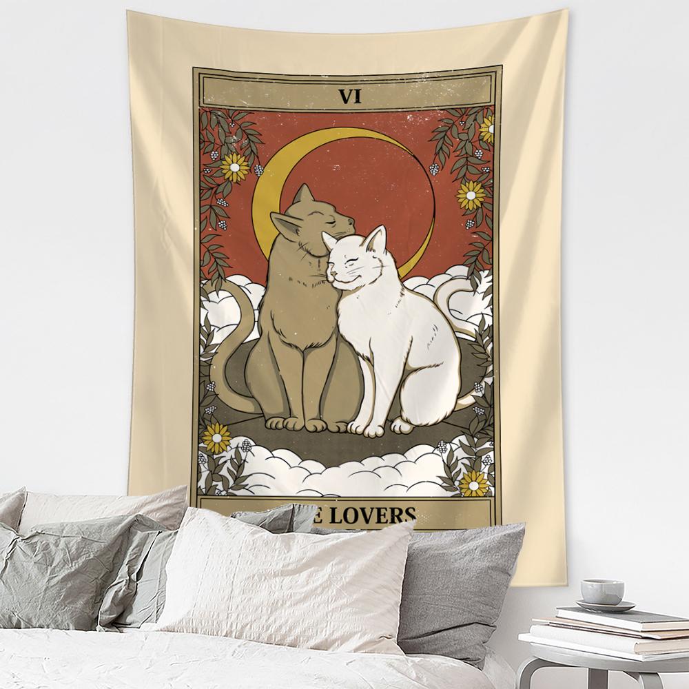 Cat Coven Tapestry Printed Witchcraft Hippie Tapiz Wall Hanging Bohemia Mandala Art Aesthetic Room Decor