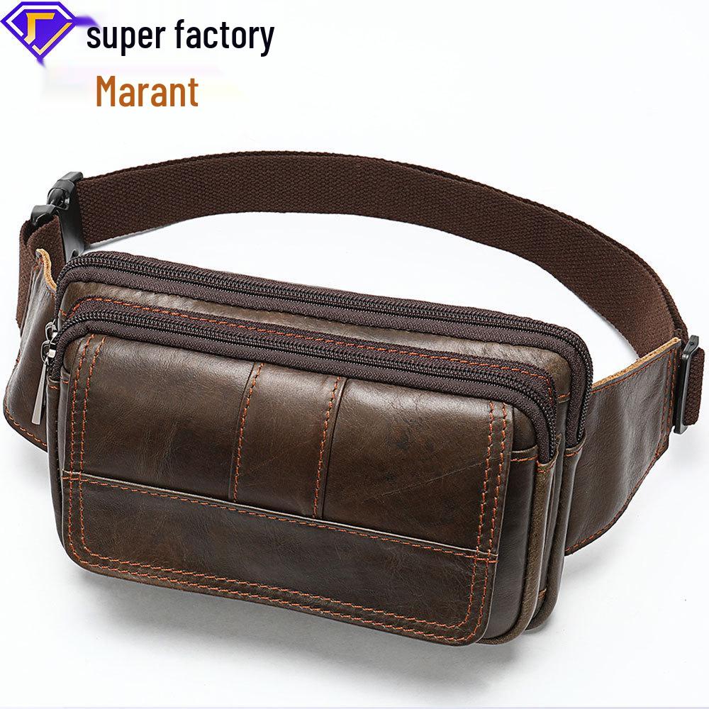 Men's Retro Genuine Leather Crossbody Chest Bag, Top Layer Cowhide Waist Bag