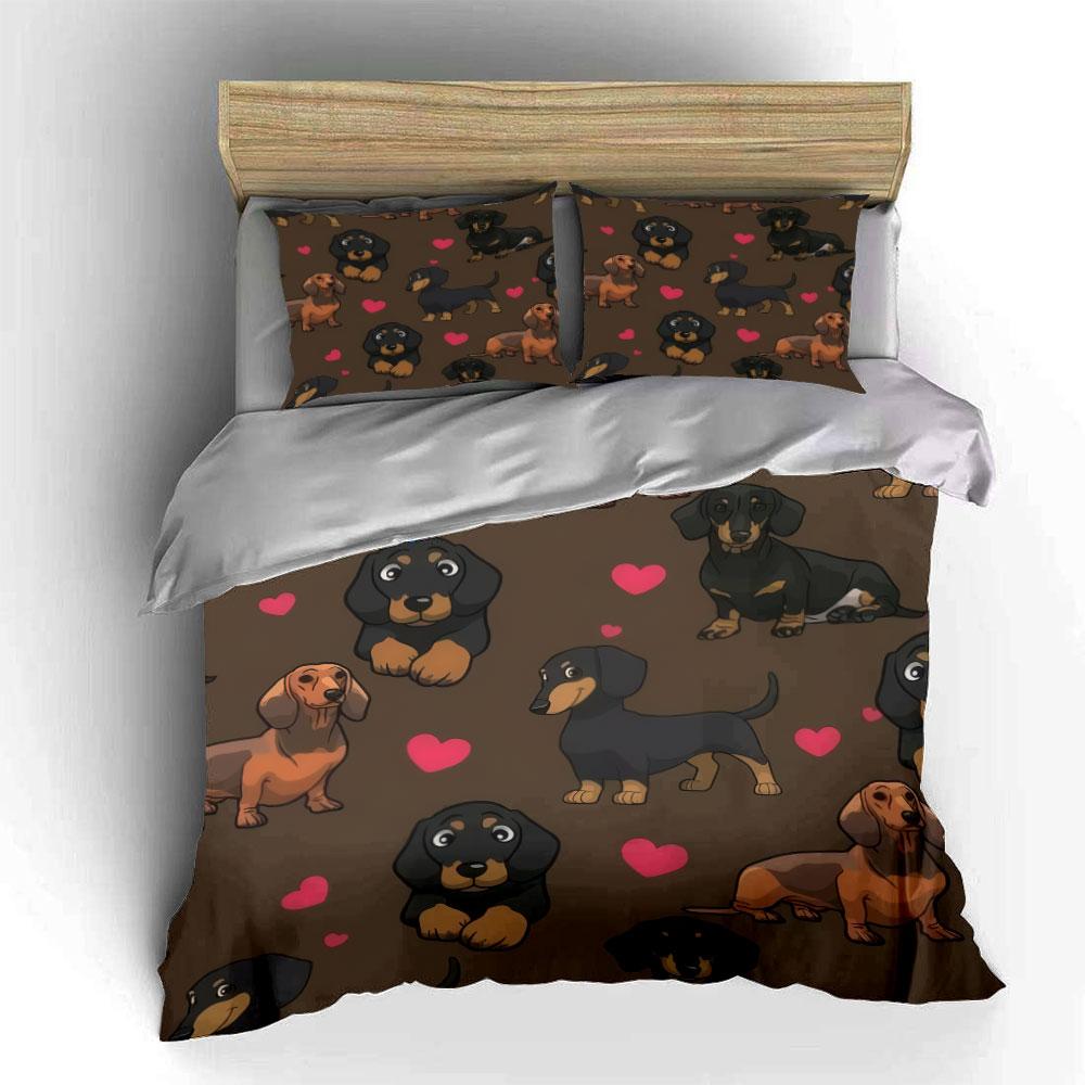 Dackel Druck Dekoratives Set Weiches Hautfreundliches Bettwäscheset Enthält 1 Bettbezug Und 2 Kissenbezüge Geschenk