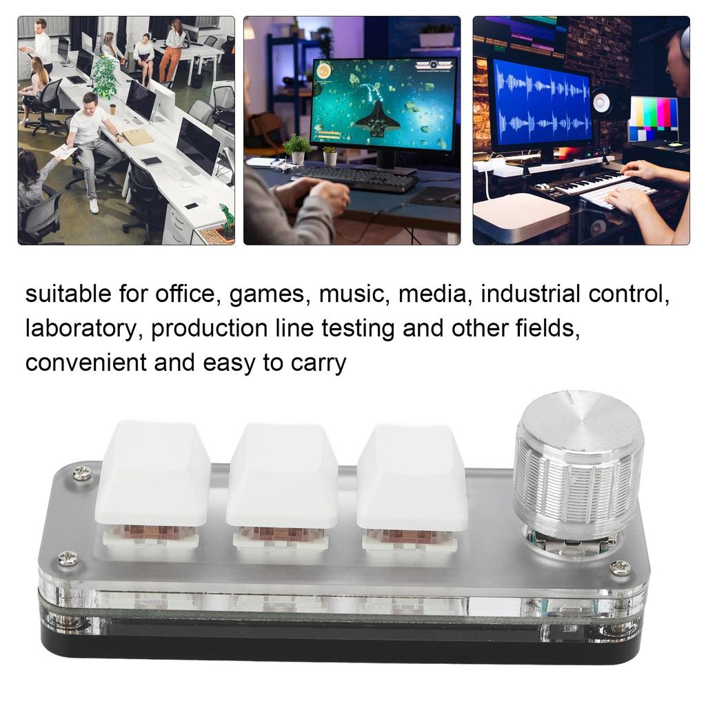 Mini 3-Key Keypad One-Handed Mechanical Gaming Keyboard, White DIY Programmable Mechanical Keyboard with Type-C to USB Interface and RGB Backlight