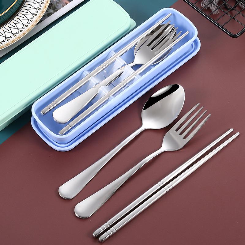 304 Stainless Steel Cutlery Set: Spoon, Fork & Chopsticks - Portable Three-Piece Set for Outdoors, Gift, or Students with Custom Logo Option