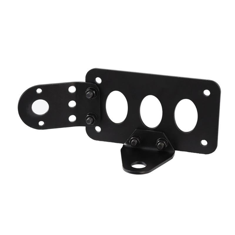Motorcycle License Plate Mount Bracket Side Relocation Style with Adjustable Bolted Structure Slotted Plate Layout Black Finish Aluminum Build