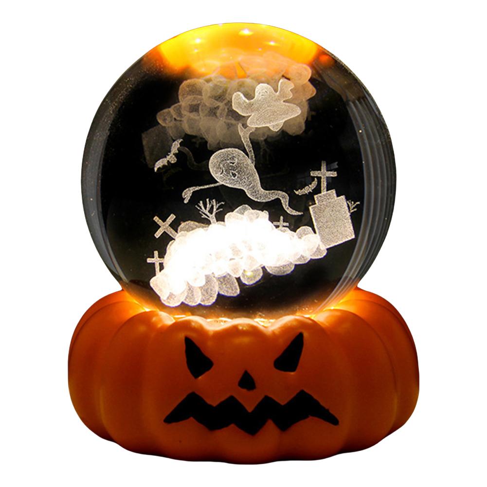 6cm 3D Kristallkugel Kristallkürbis Nachtlicht Lasergravierter Schädel Geist Spukhaus Geburtstagsgeschenk Heim Desktop Dekoration