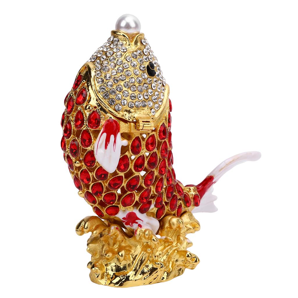 Fish Trinket Box Zinc Alloy Rhinestone Decorative Multifunctional Fish Shape Earrings Jewelry Organizer
