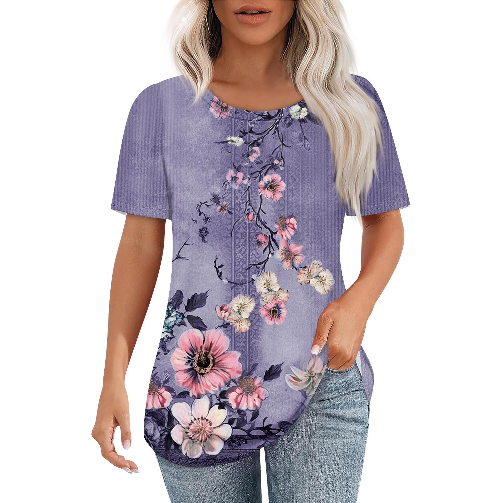 

Женская ретро-принтованная модная повседневная футболка с круглым вырезом и коротким рукавом S