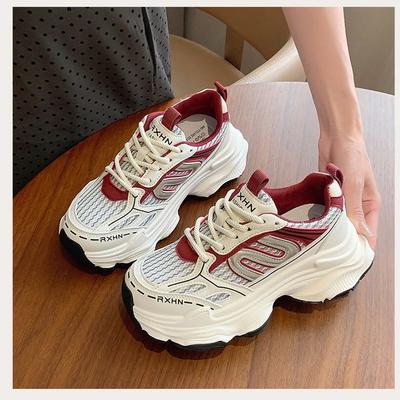 Platform Women's Shoes Spring and Summer Breathable Mesh Student Single Mesh Casual Red Sneakers