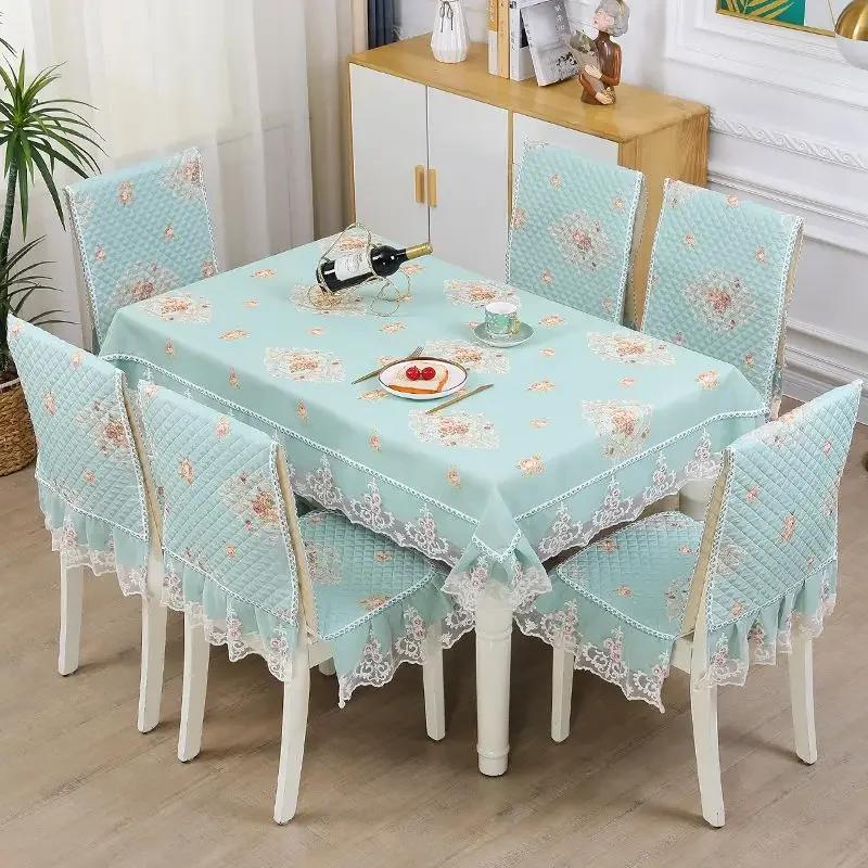 European Style Non Slip Dining Table Fabric Lace Edge Printed Chair Cover Four Seasons Universal Dining Chair Cushion Cover