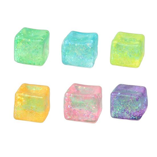 Ice Cube Squeeze Toy with Glitter Slow-Rising Water Cube TPR Fidget Toy for Stress Relief Portable Decompression Gadget for Kids Adults
