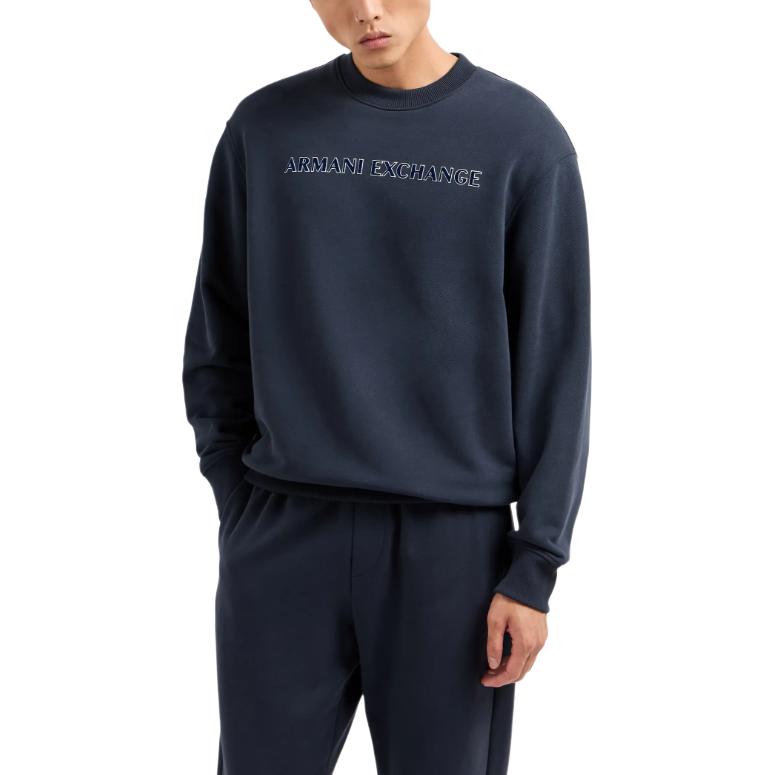 Armani Exchange FW24 ASV Series Letter Logo Print Loose Fit Crew Neck Pullover Long Sleeve Sweatshirt Men sweatshirt Navy-Blue 6DZMBA-ZJADZ-1510