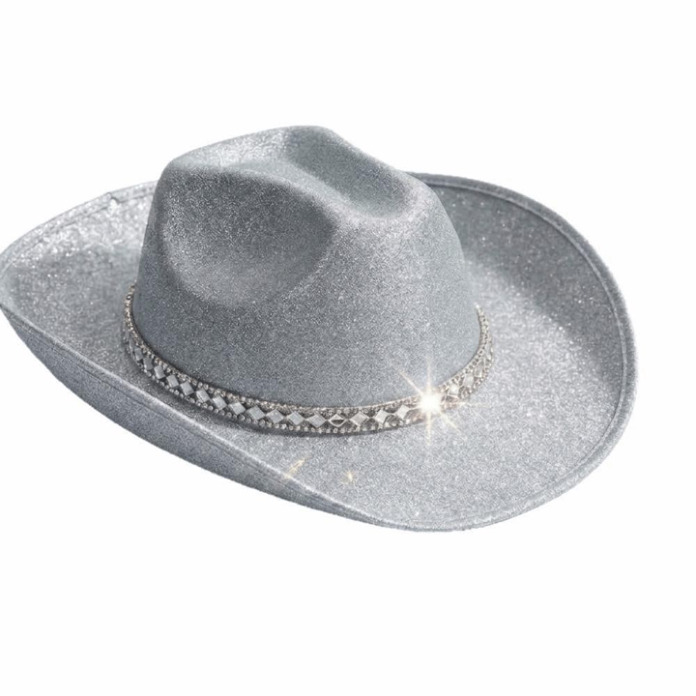 Rhinestone Band Glitter Cowboy Hat Wide Curved Brim Western Cowboy Hat Festival Accessory
