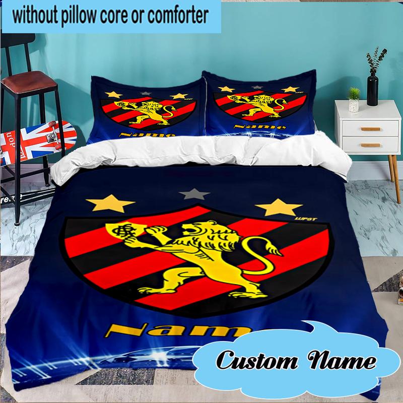 Custom Name Recife Lion Crest Emblem Bedding Set 3pcs, Bedding Set Including 1pc Duvet Cover And 2pcs Pillowcases for Bedroom, Dormitory Gift