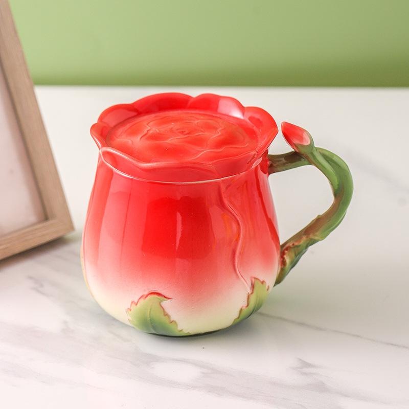 350ml Kreativní hrnek s květinou Keramický pohár na vodu s víčkem Pro zamilované Odpolední čaj Kávový šálek Severský styl Domácí Sada na džus a nápoje