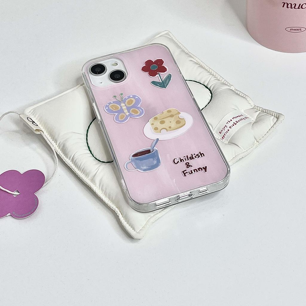 Imd Butterfly Ins Cute Cartoon Flower For Iphone 13 11 12 Promax 14 Pro Max Cheese Coffee Phone Case Lovely Back Cover Capa