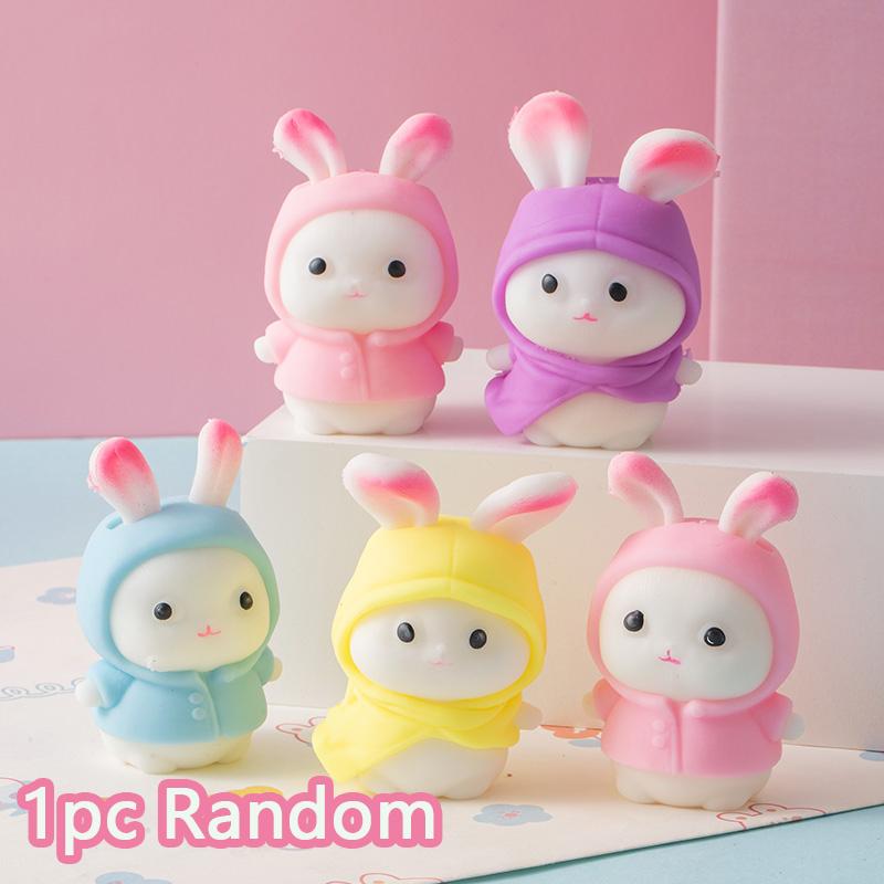 Cute Bunny Squishy Toy Easter Rabbit Stress Relief Fidget Toy Removable Outfit Squeeze Toy Cartoon Animal Squishy Birthday Gift