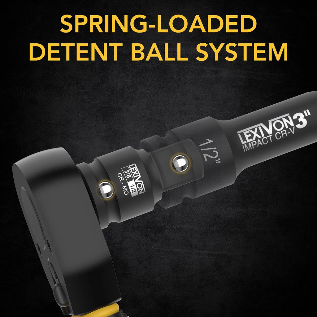 LEXIVON Impact Socket Adapter and Reducer Set Impact Driver Chrome Molybdenum Alloy for Torque Impact Drill 4-Piece 6.35mm (1/4"), 9.5mm (3/8"),