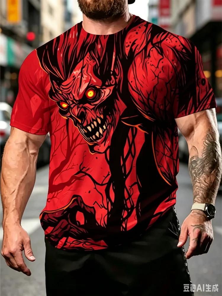 2026 Fashion New Demon Monster Graphic T Shirt for Men 3D Cartoon Printed Short Sleeve Tops Funny T-shirt Men's Streetwear