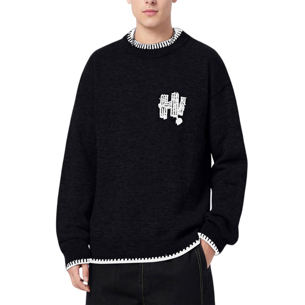 Men's Fashion Knitting Pullover Long Sleeves Loose Round Neck Sweater