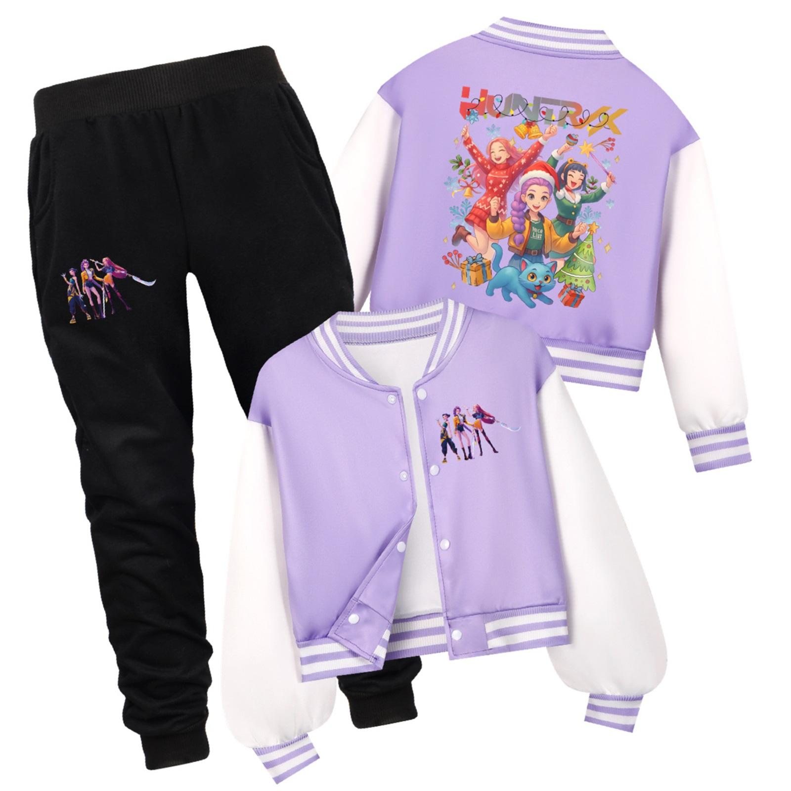

Children s Casual Fashion Hooded Pullover, Printed Loose Hoodie And Casual Pants Two-piece Set 150 фиолетовый