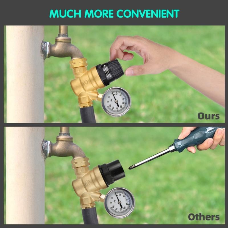 Handle Adjustable Water Pressure Reducer Water Pressure Regulator for Garden Regulator with Gauge