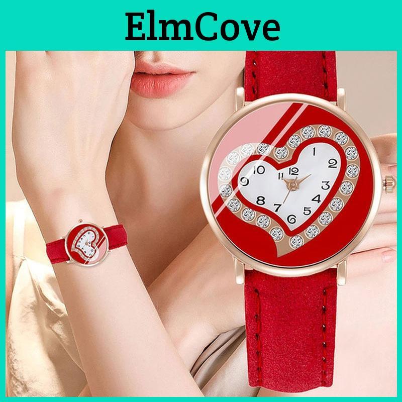 Casual Quartz Watches Fashion Women Leather Band Strap Watch Ladies Love Heart Watch Elegant Bracelet Simple Crystal Watches