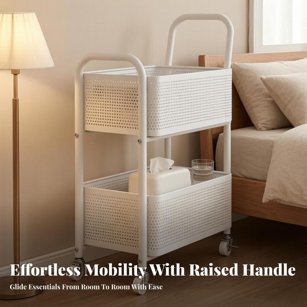 2-Tier Rolling Cart Mobile 2 Tier Sturdy for Kitchen, Teachers