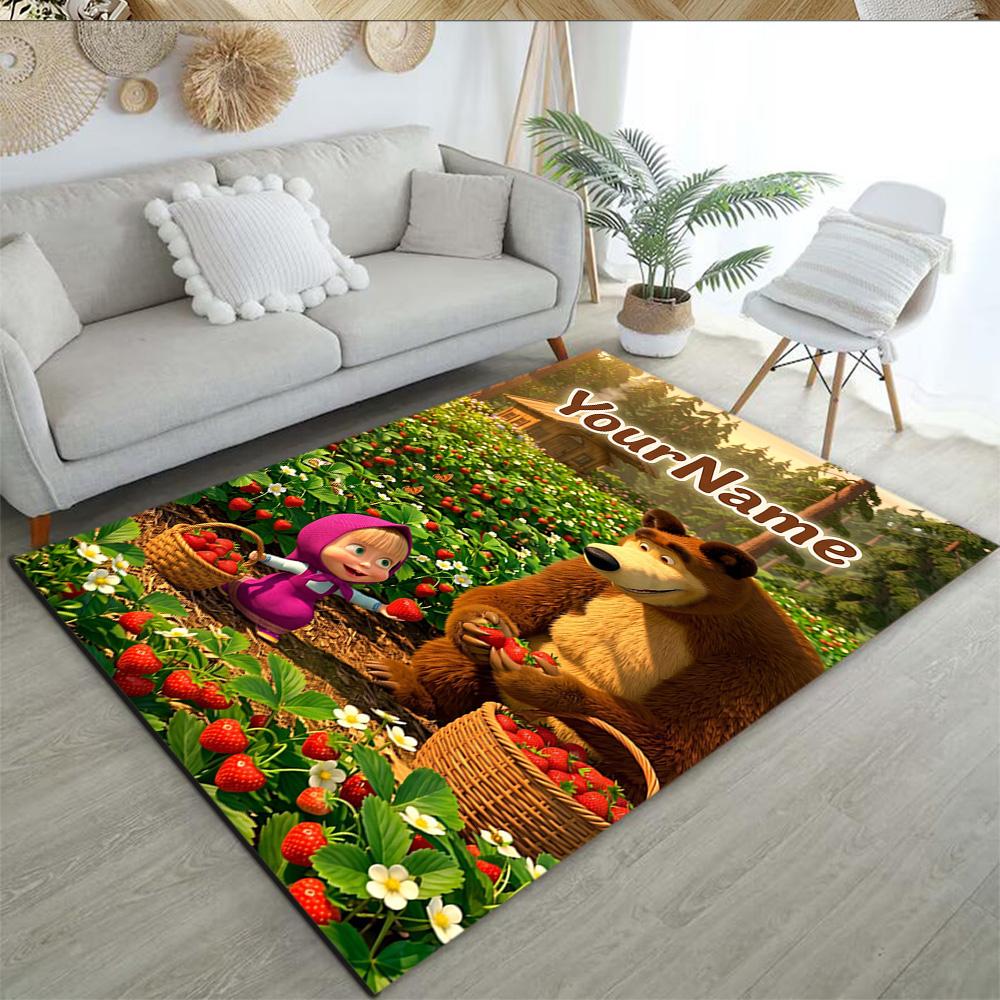 Masha Bear Customize Text Floor Rug Office Rug Design for Study Room Game Room Decorate Room Entryway Anti-slip Rug Decorate Offices
