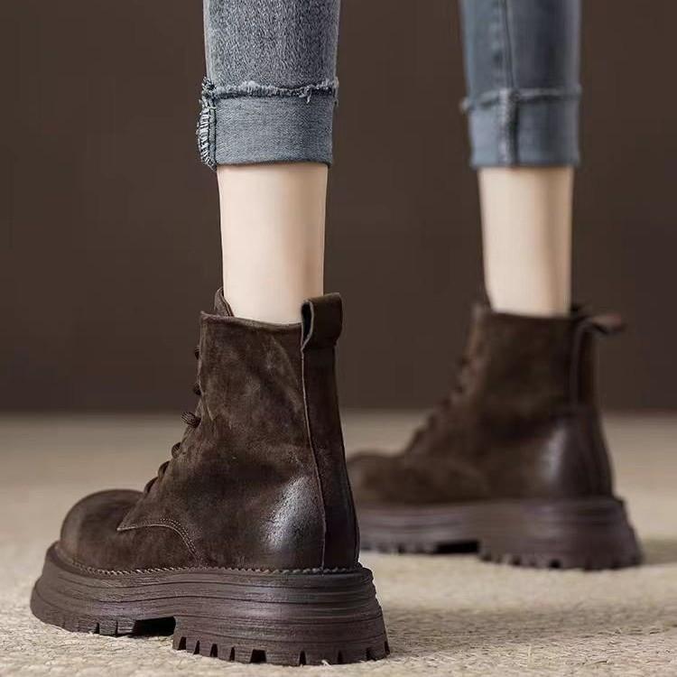 

Винтажные матовые мягкие кожаные бархатные теплые ботинки Martin женские сезонные короткие ботинки продвинутые ботинки женские 35 коричневый