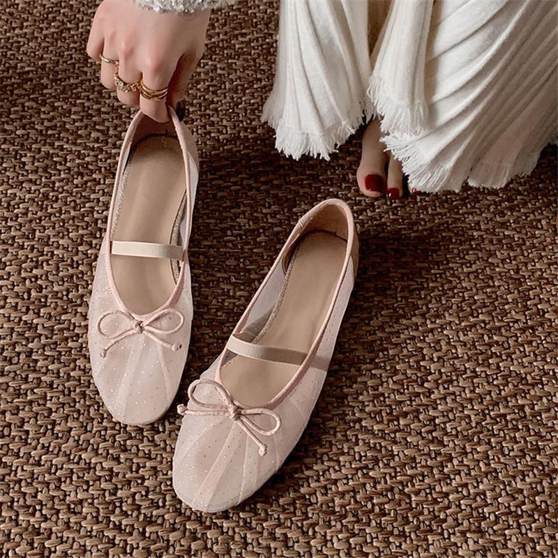 Fashion New Summer Women Pumps Shoes for Women Fashion Butterfly Knot Mesh Sandals Round Toe Mary Jane Shoes Women Breathable Flat Shoes