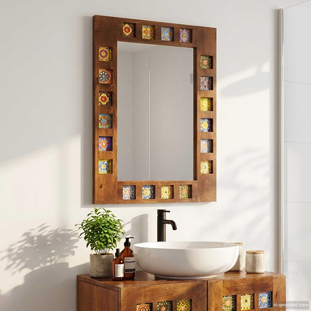 Bathroom Mirror Walnut 50 x 70 x 2.5 cm Solid Mango Wood