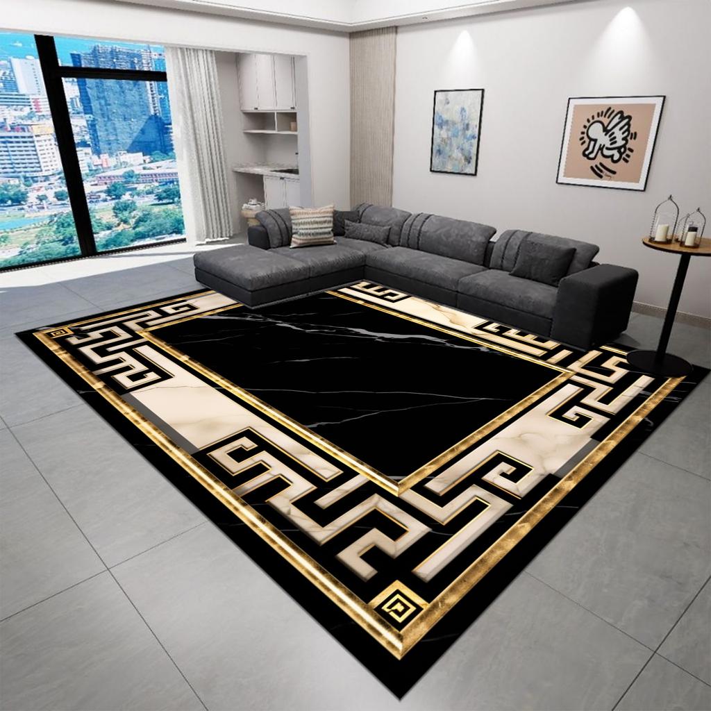Black Home Decoration Carpet Living Room Luxury Golden Carpets Hall Sofa Area Soft Rugs Hallway Bedroom Doorway Floor Mat