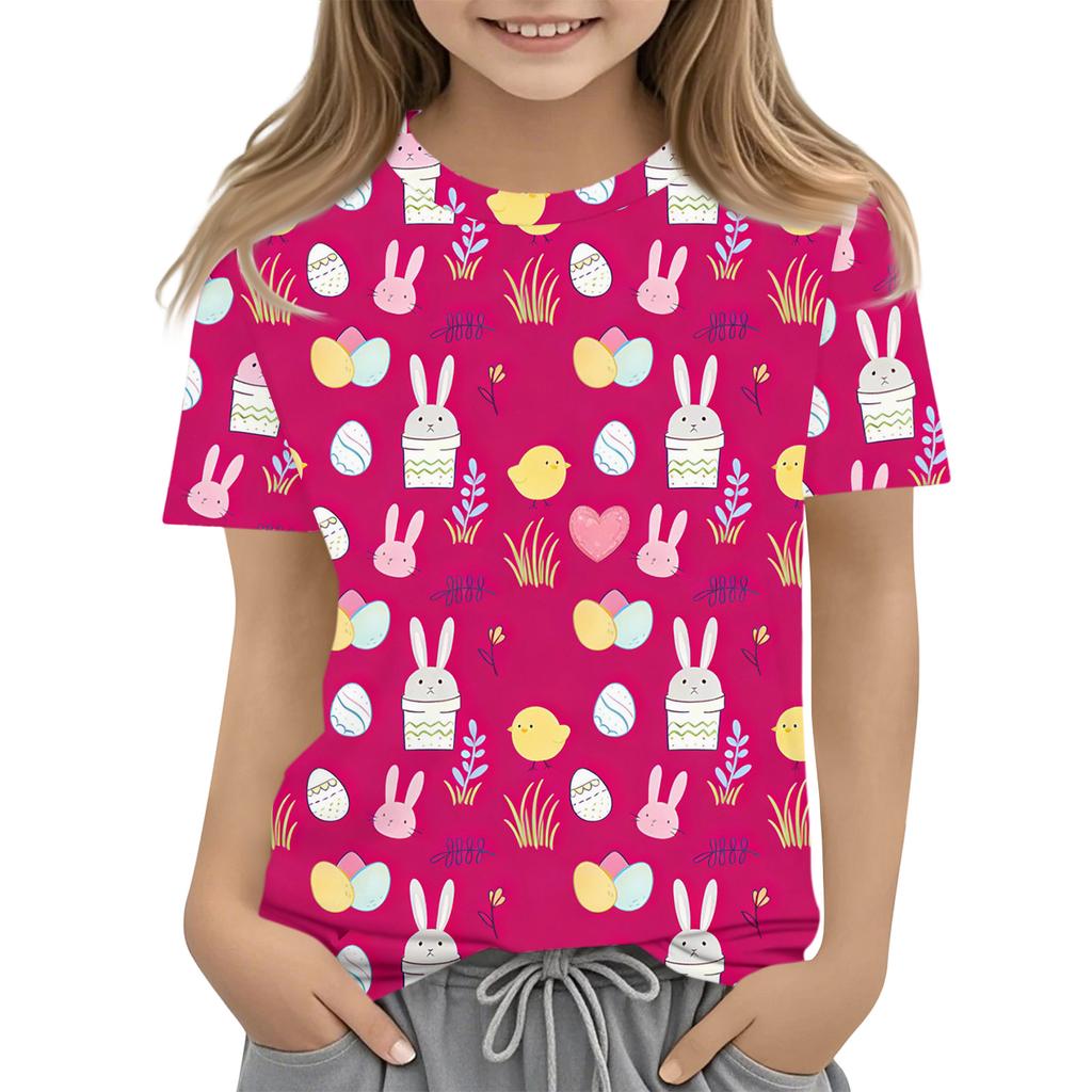 Boys Girls Round Neck Casual Printed Short-sleeved T-shirt Top
