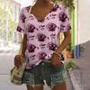 Summer Flower Rose 3D Print T-shirt Women Streetwear Casual T Shirts Y2k Tops Woman Harajuku V-Neck Tees Oversized Clothing