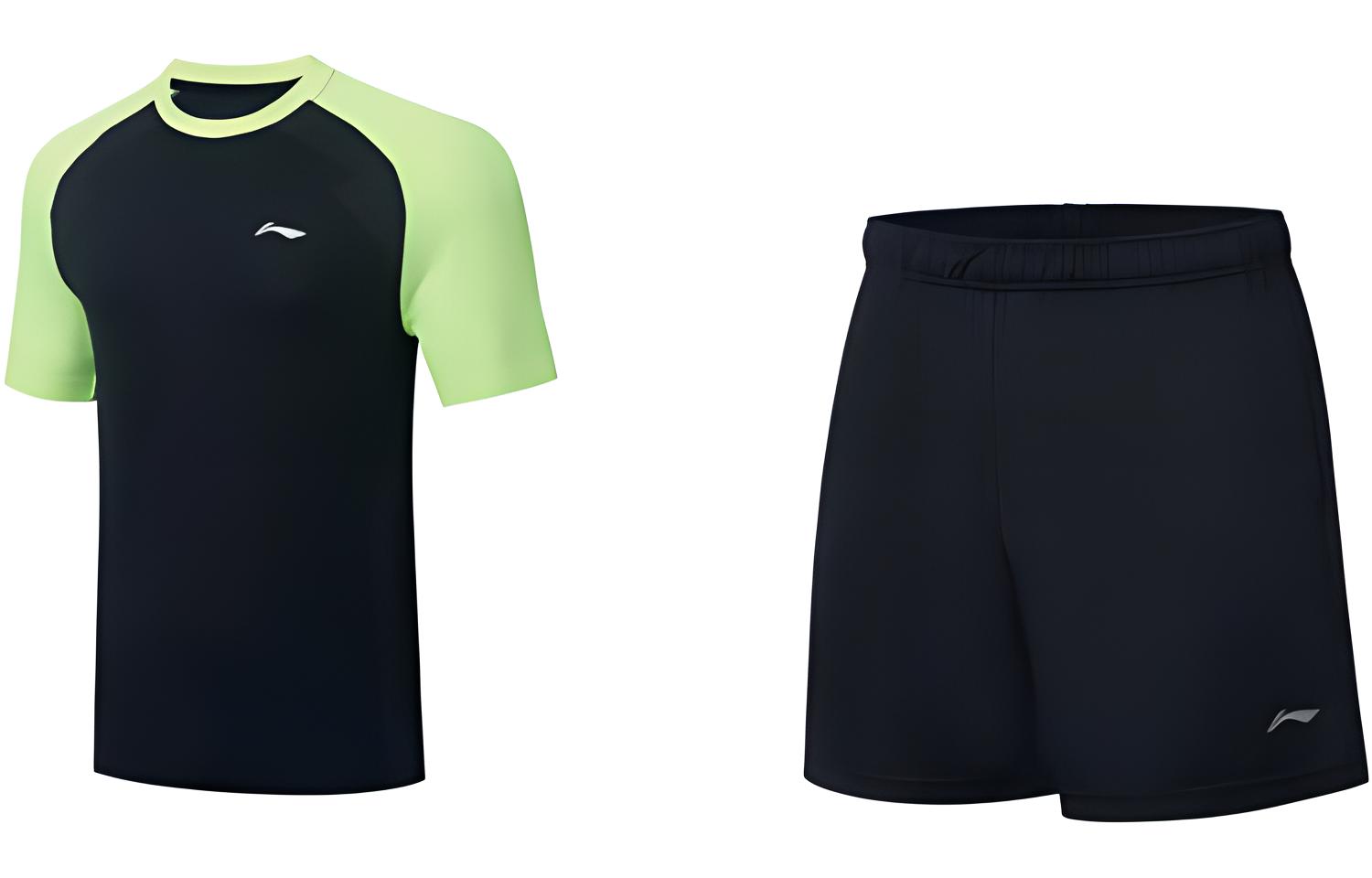 Li Ning Table Tennis Clothing Sets Men s Black+Neon Yellow Green AATT003-4 L