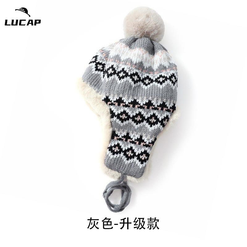 

Autumn and winter jacquard knitted fleece cold-proof ear protector female imitation rabbit fur outdoor cycling ski cap average size